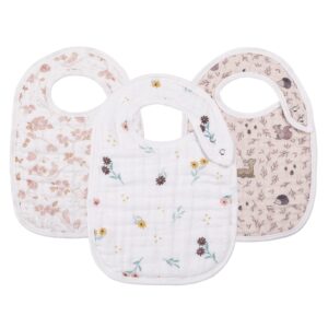 snap muslin bibs for girls, 3-pack baby bibs for infants, newborns and toddlers, 100% cotton muslin absorbent & soft layers, adjustable snaps,"spring"