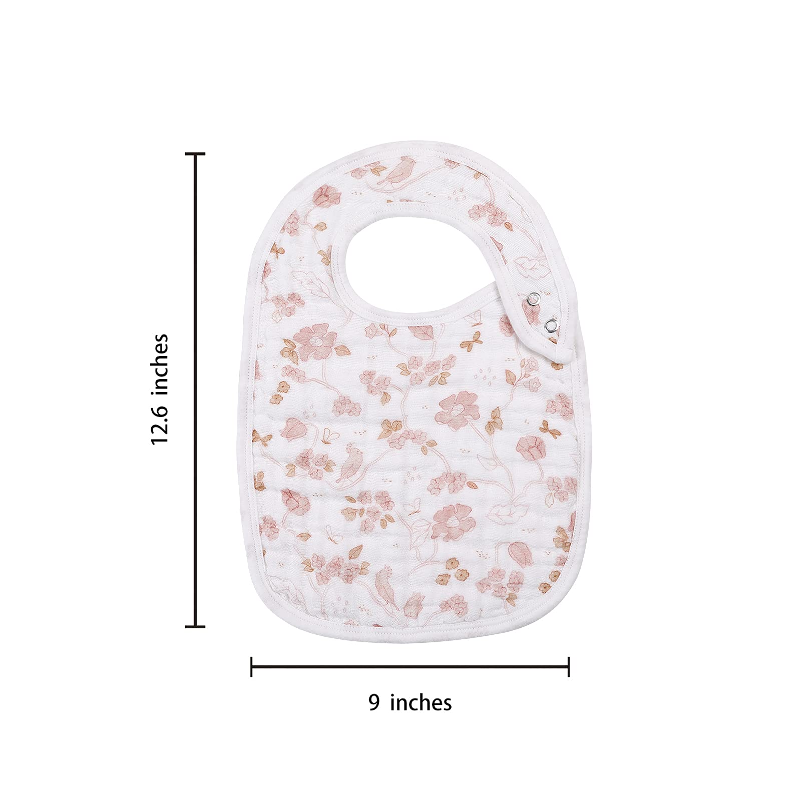 Snap Muslin Bibs for Girls, 3-Pack Baby Bibs for Infants, Newborns and Toddlers, 100% Cotton Muslin Absorbent & Soft Layers, Adjustable Snaps,"Spring"