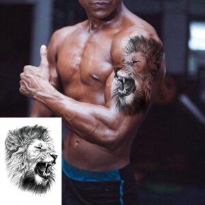 Oottati 12 Sheets Arm Waterproof Temporary Tattoo Stickers Black Fierce Tiger Lion Wolf for Men Women Teens