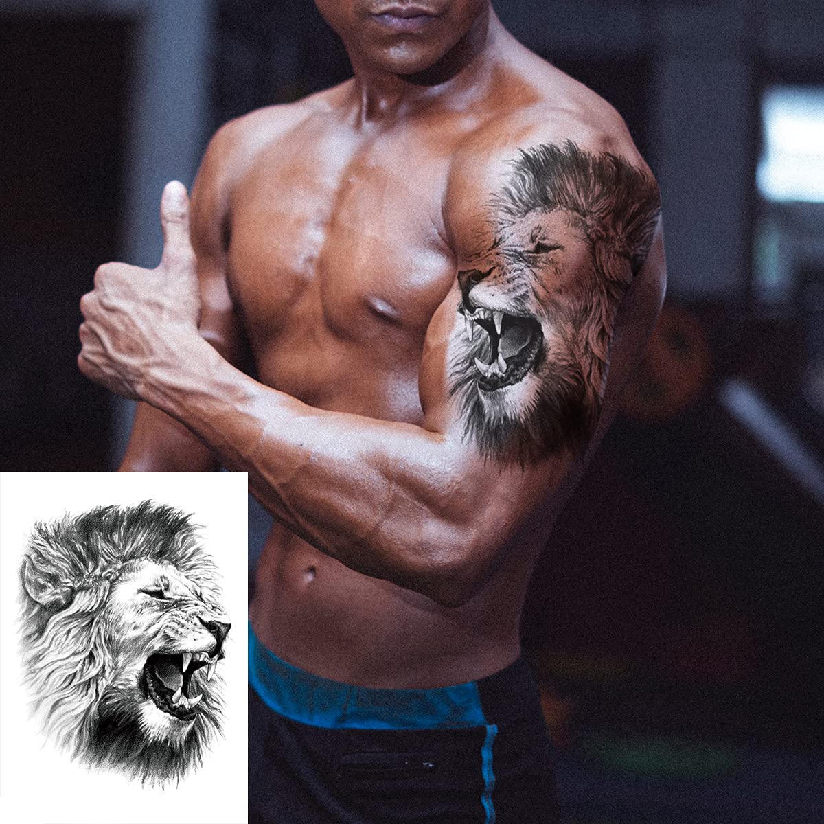 Oottati 12 Sheets Arm Waterproof Temporary Tattoo Stickers Black Fierce Tiger Lion Wolf for Men Women Teens