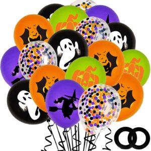 62pcs halloween party balloons decorations, 12 inch black orange purple green confetti balloons for kids halloween birthday bachelorette party decorations supplies