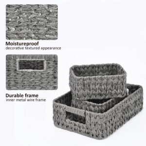 GRANNY SAYS Wicker Storage Baskets for Shelves, Baskets for Organizing, Toilet Basket TankTopper, 1 Large and 2 Small Wicker Baskets Waterproof, Gray, 3-Pack