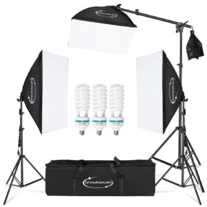 showmaven softbox lighting kit photography- professional continuous light system photo lighting kit with e27 135w bulbs 5500k photo equipment for portraits video shooting