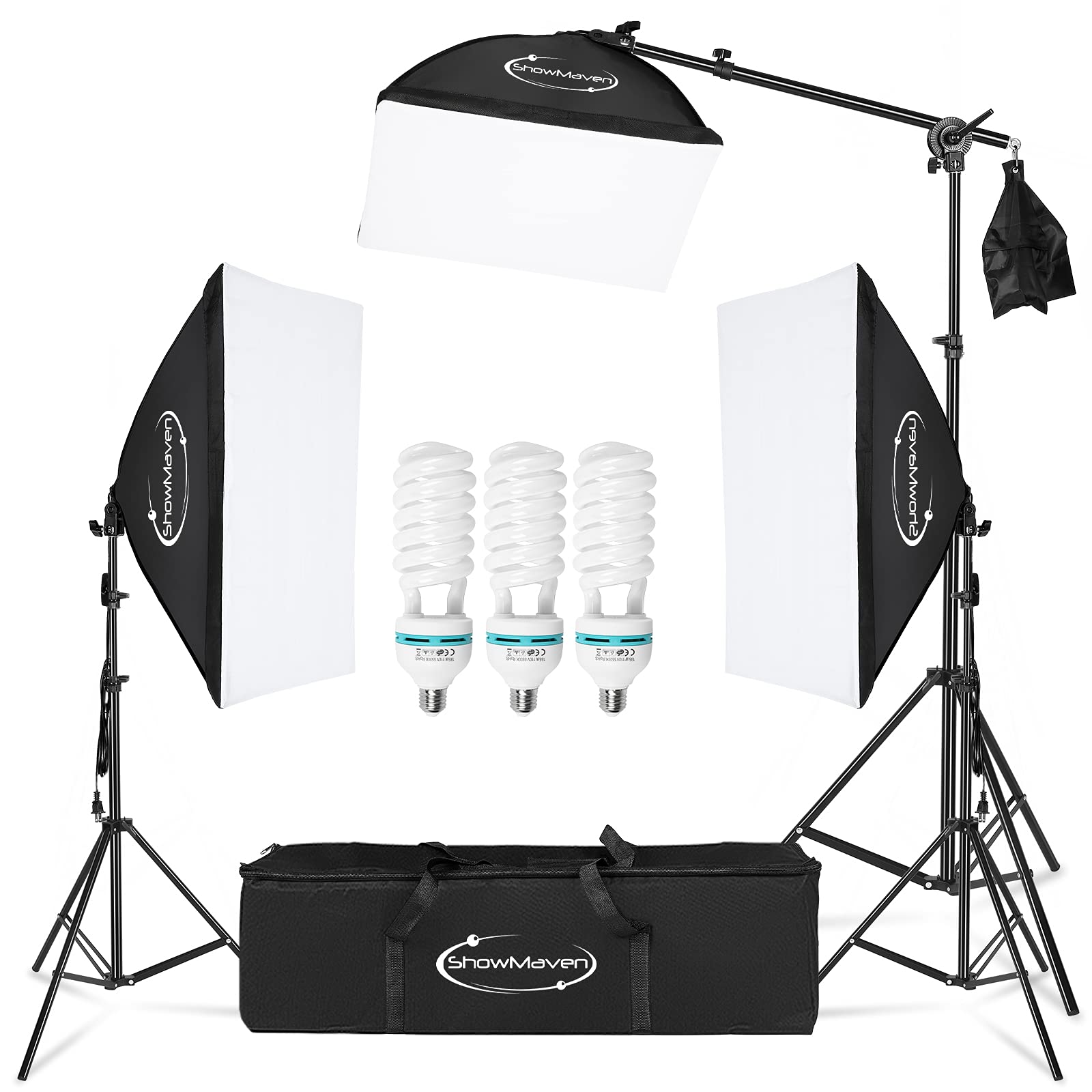 ShowMaven Softbox Lighting Kit Photography- Professional Continuous Light System Photo Lighting Kit with E27 135W Bulbs 5500K Photo Equipment for Portraits Video Shooting