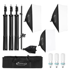 ShowMaven Softbox Lighting Kit Photography- Professional Continuous Light System Photo Lighting Kit with E27 135W Bulbs 5500K Photo Equipment for Portraits Video Shooting