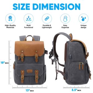 JAEP Camera Backpack - Weather Resistant 16 Ounces Waxed Memory Canvas – DSLR SLR Backpacks with 15.6” laptop sleeve compartment and Tripod Holder for Photographers -Vintage leather Style (Dark Grey)