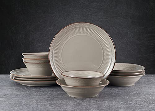 Pfaltzgraff Easton 12 Piece Dinnerware Set, Service For 4, Taupe