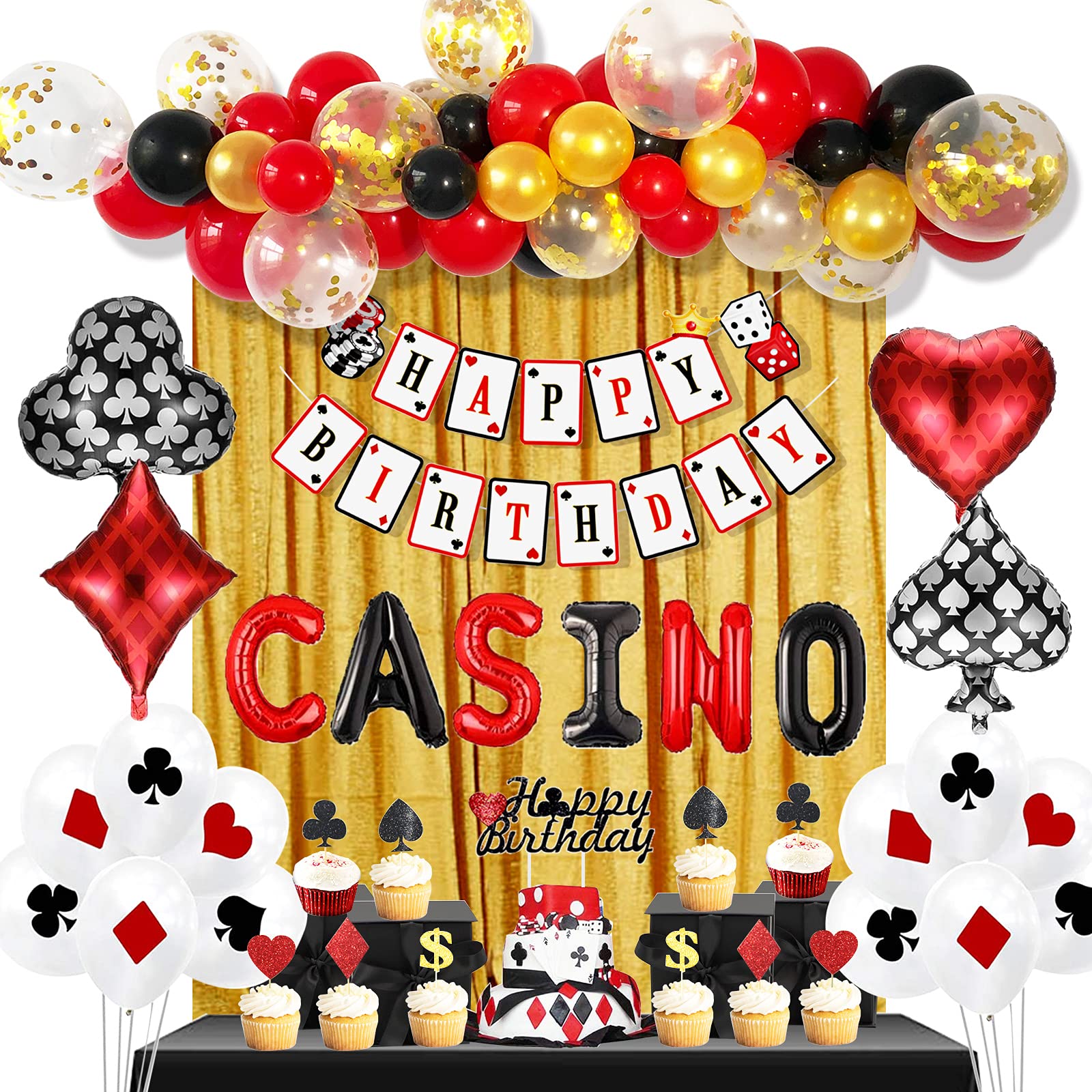 Casino Theme Party Decorations, Casino Birthday Party Decorations Supplies, Las Vegas Party Decorations, Poker Happy Birthday Banner, CASINO Letter Balloons Banner, Casino Balloons Garland Set