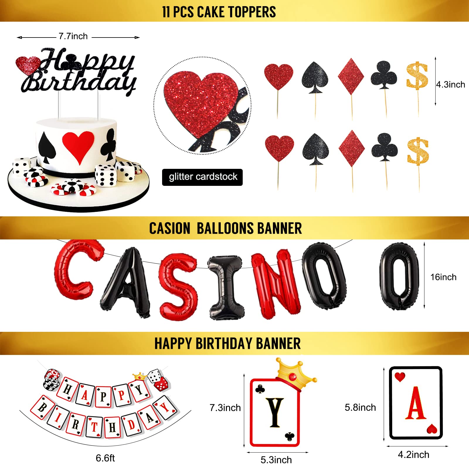 Casino Theme Party Decorations, Casino Birthday Party Decorations Supplies, Las Vegas Party Decorations, Poker Happy Birthday Banner, CASINO Letter Balloons Banner, Casino Balloons Garland Set