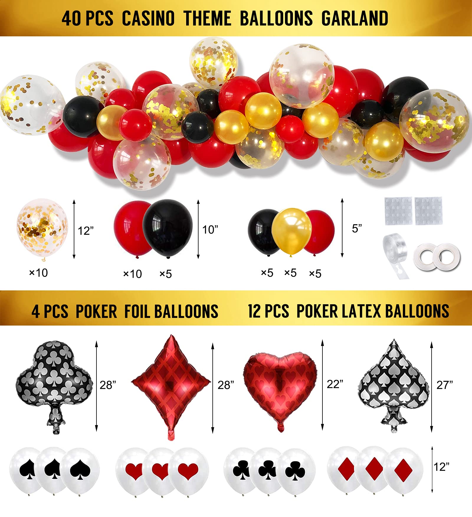 Casino Theme Party Decorations, Casino Birthday Party Decorations Supplies, Las Vegas Party Decorations, Poker Happy Birthday Banner, CASINO Letter Balloons Banner, Casino Balloons Garland Set