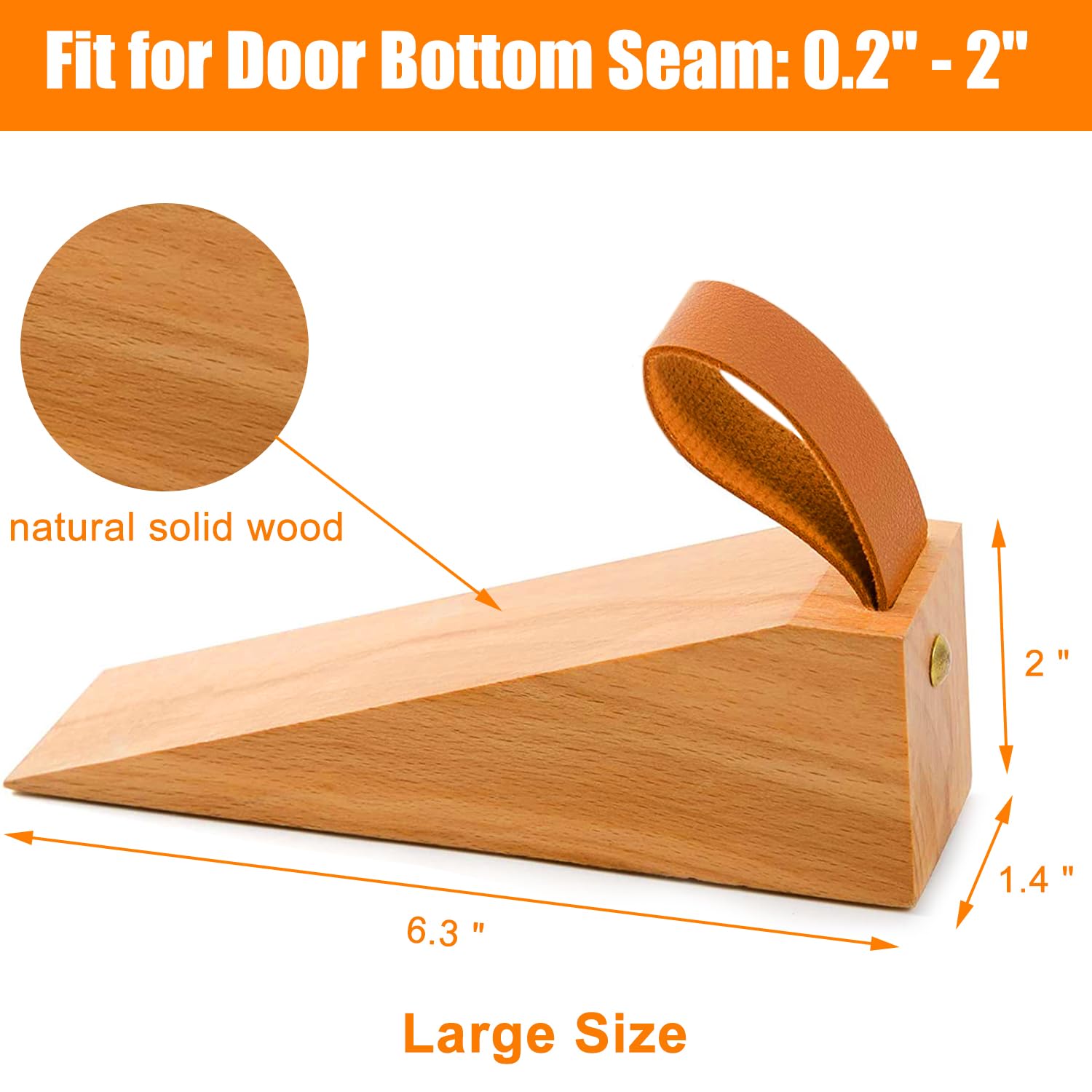 Large Wood Door Stopper, Solid Wooden Non-Slip Door Wedge, Sturdy and Durable Door Stop Wedges, Fit for Door Bottom Seam (0.2" - 2") Large 2 Pack