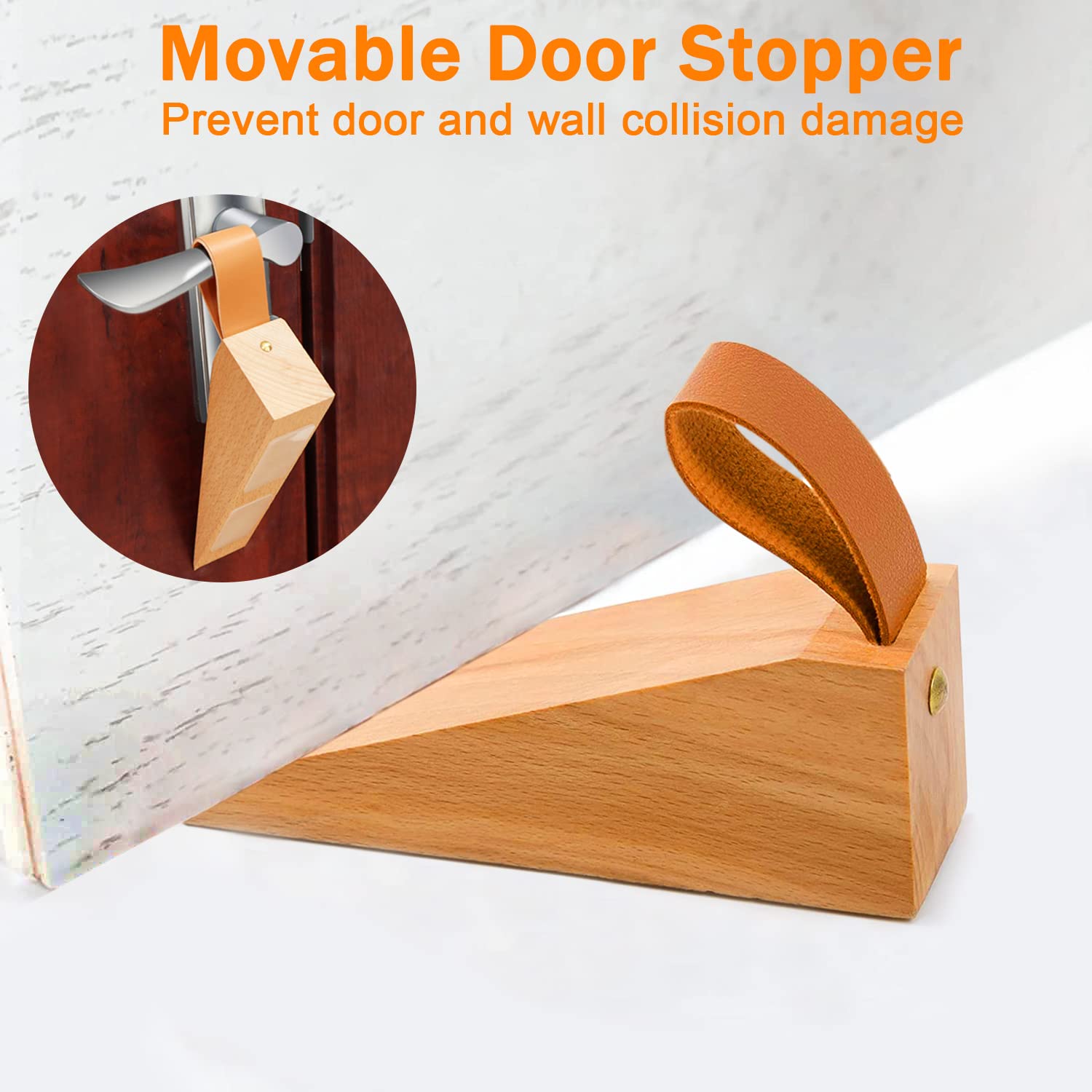 Large Wood Door Stopper, Solid Wooden Non-Slip Door Wedge, Sturdy and Durable Door Stop Wedges, Fit for Door Bottom Seam (0.2" - 2") Large 2 Pack