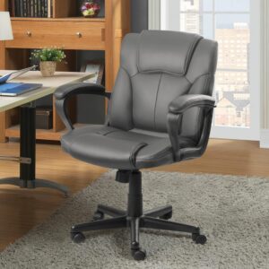 Shahoo Executive Office Chair Mid Back Swivel Computer Task, Ergonomic Leather-Padded Desk Seats with Lumbar Support,Armrests, Grey