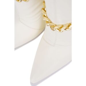 Cape Robbin Joelle Sexy Stiletto Slide On Booties for Women, Pointed Toe Women's Ankle Boots with Gold Links - White Size 10