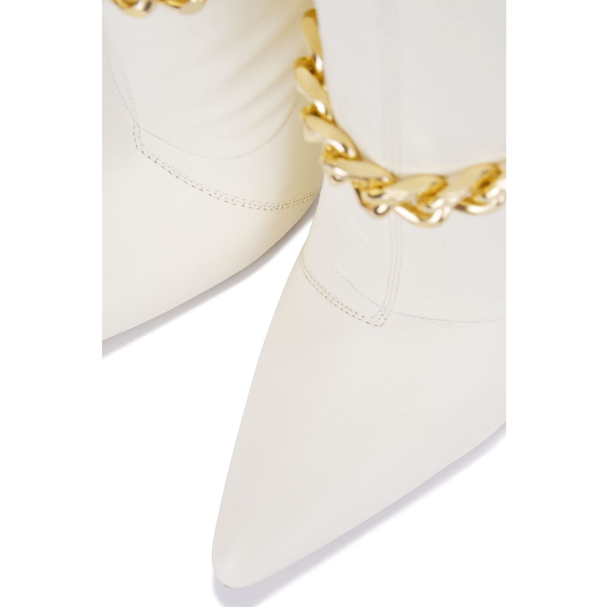 Cape Robbin Joelle Sexy Stiletto Slide On Booties for Women, Pointed Toe Women's Ankle Boots with Gold Links - White Size 10