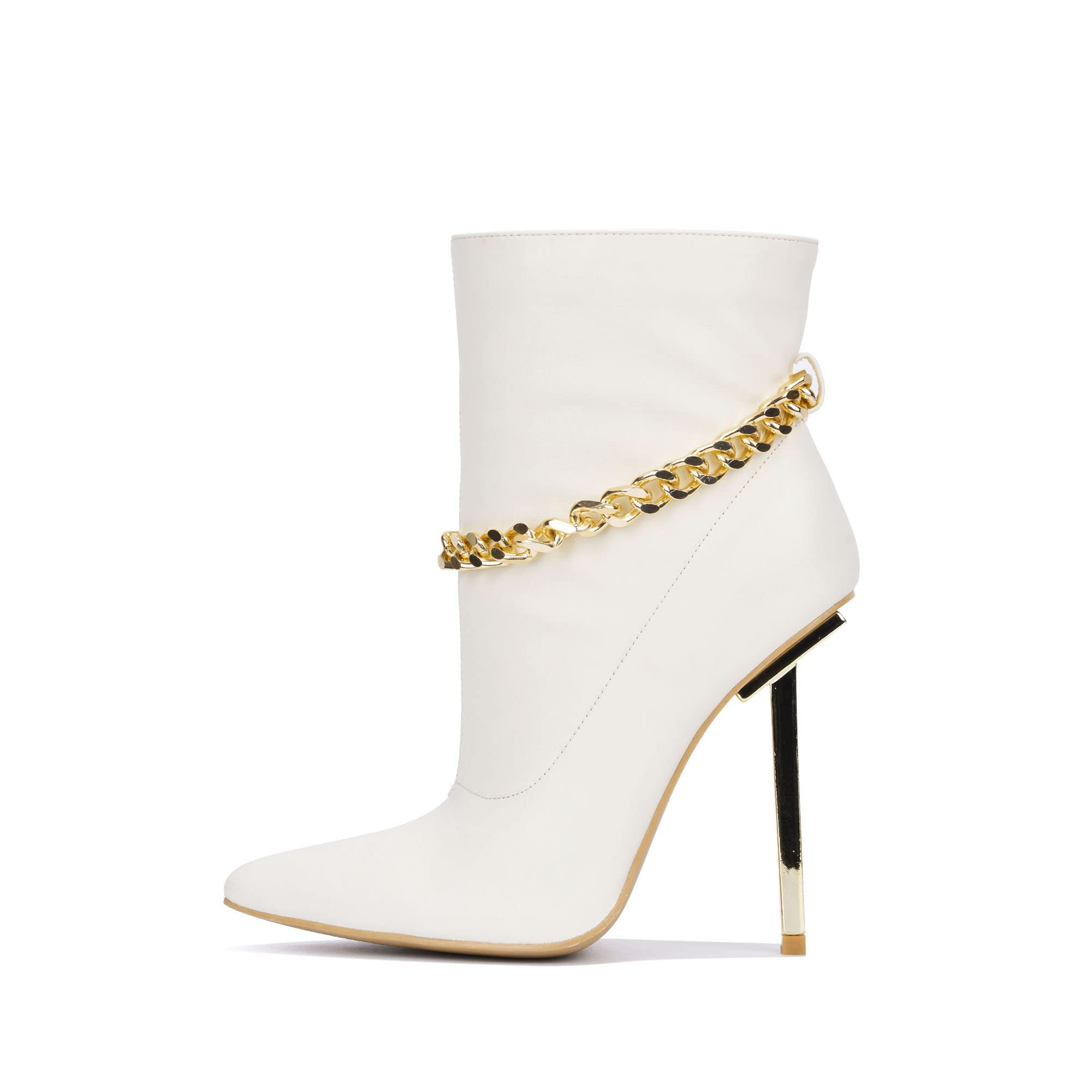 Cape Robbin Joelle Sexy Stiletto Slide On Booties for Women, Pointed Toe Women's Ankle Boots with Gold Links - White Size 10