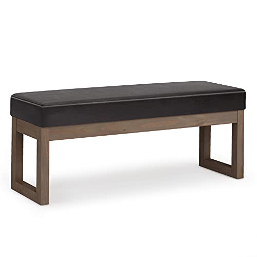 SIMPLIHOME Milltown 45 Inch Wide Contemporary Rectangle Large Ottoman Bench in Tanners Brown Vegan Faux Leather, For the Living Room and Bedroom