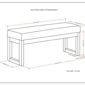 SIMPLIHOME Milltown 45 Inch Wide Contemporary Rectangle Large Ottoman Bench in Tanners Brown Vegan Faux Leather, For the Living Room and Bedroom