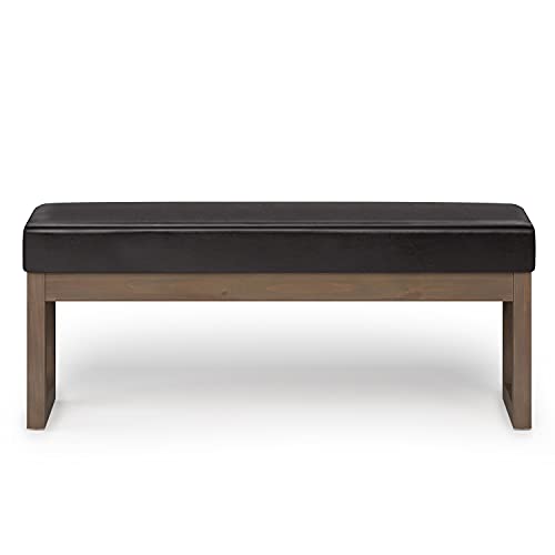 SIMPLIHOME Milltown 45 Inch Wide Contemporary Rectangle Large Ottoman Bench in Tanners Brown Vegan Faux Leather, For the Living Room and Bedroom