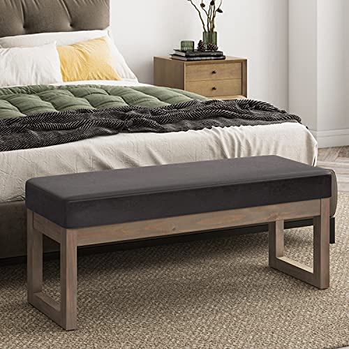 SIMPLIHOME Milltown 45 Inch Wide Contemporary Rectangle Large Ottoman Bench in Tanners Brown Vegan Faux Leather, For the Living Room and Bedroom