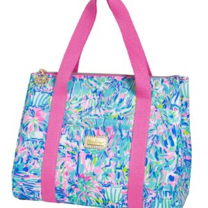 Lilly Pulitzer Cute Lunch Bag for Women, Large Capacity Insulated Tote Bag, Blue Mini Cooler with Storage Pocket and Shoulder Straps, Cabana Cocktail