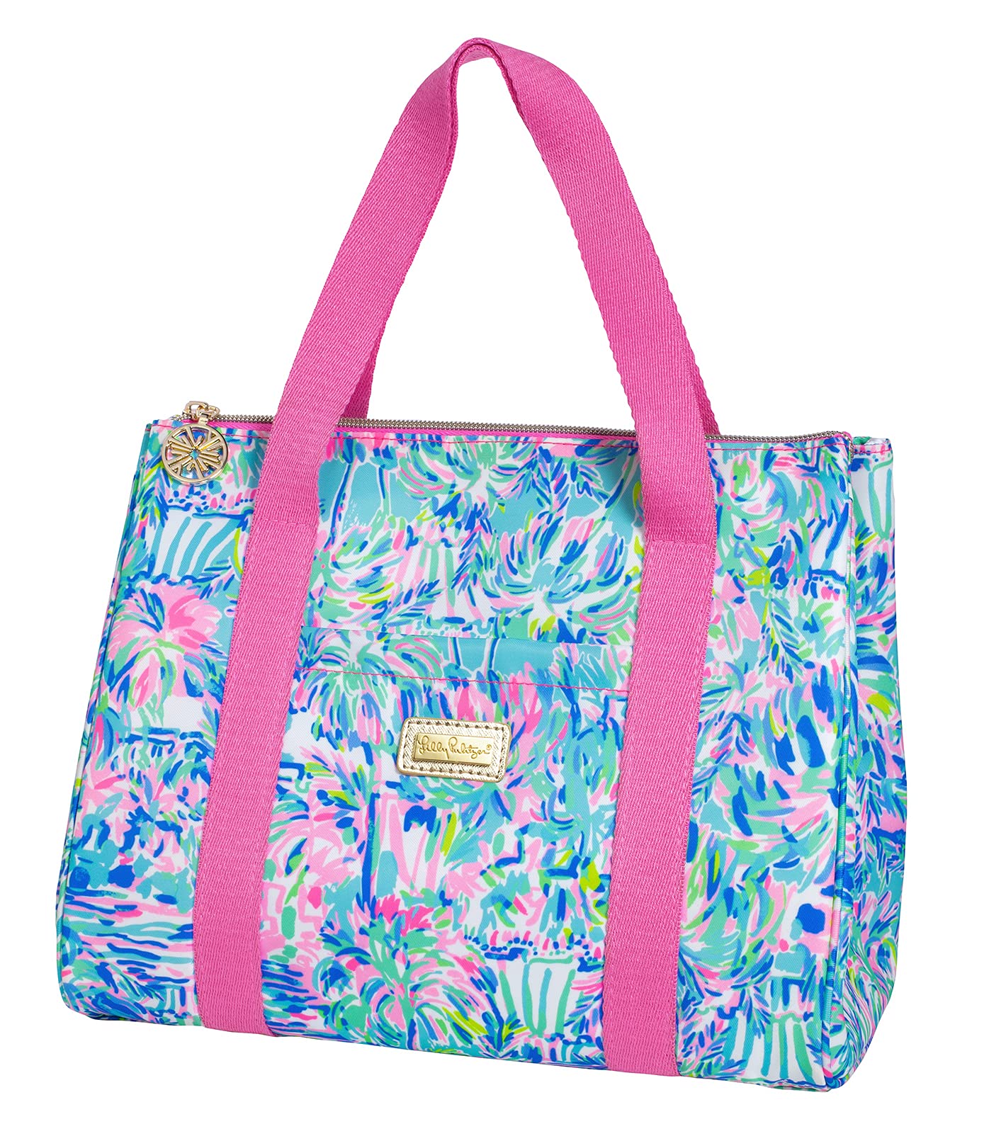 Lilly Pulitzer Cute Lunch Bag for Women, Large Capacity Insulated Tote Bag, Blue Mini Cooler with Storage Pocket and Shoulder Straps, Cabana Cocktail