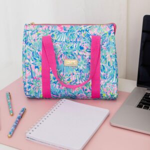 Lilly Pulitzer Cute Lunch Bag for Women, Large Capacity Insulated Tote Bag, Blue Mini Cooler with Storage Pocket and Shoulder Straps, Cabana Cocktail