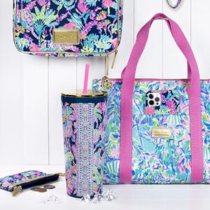 Lilly Pulitzer Cute Lunch Bag for Women, Large Capacity Insulated Tote Bag, Blue Mini Cooler with Storage Pocket and Shoulder Straps, Cabana Cocktail