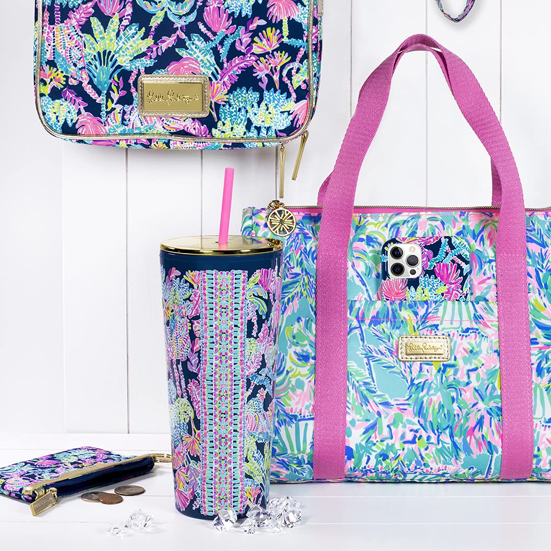 Lilly Pulitzer Cute Lunch Bag for Women, Large Capacity Insulated Tote Bag, Blue Mini Cooler with Storage Pocket and Shoulder Straps, Cabana Cocktail