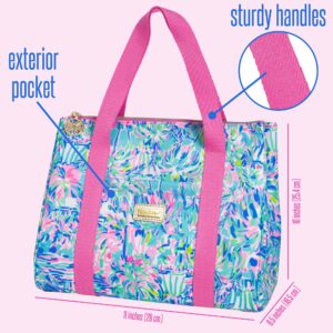 Lilly Pulitzer Cute Lunch Bag for Women, Large Capacity Insulated Tote Bag, Blue Mini Cooler with Storage Pocket and Shoulder Straps, Cabana Cocktail