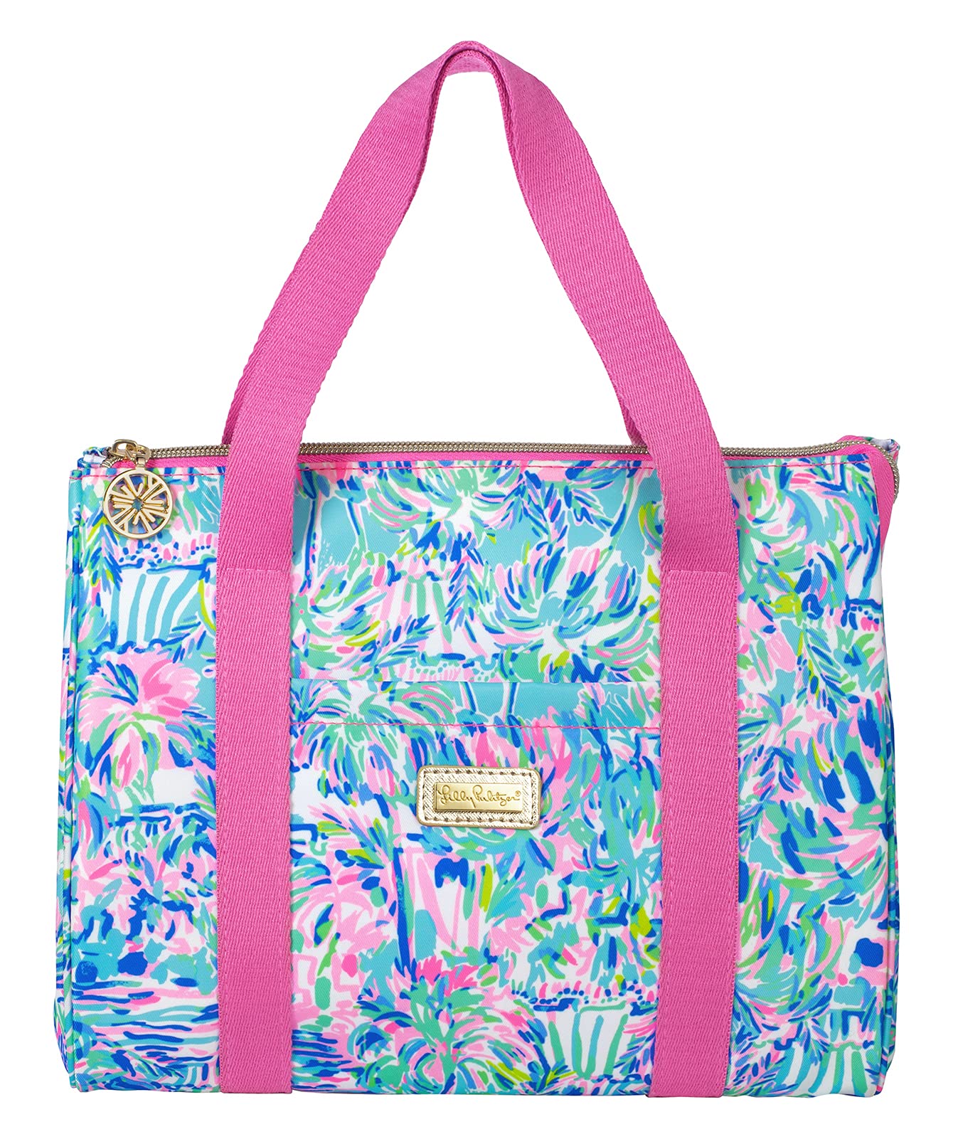 Lilly Pulitzer Cute Lunch Bag for Women, Large Capacity Insulated Tote Bag, Blue Mini Cooler with Storage Pocket and Shoulder Straps, Cabana Cocktail