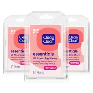 clean & clear oil absorbing facial sheets, portable blotting papers for face & nose, absorbing blotting sheets for oily skin to instantly remove excess oil & shine, 3 x 50 ct