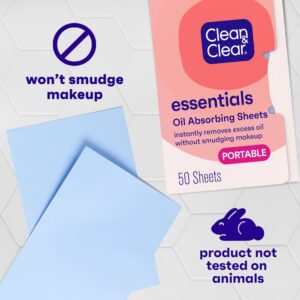 Clean & Clear Oil Absorbing Facial Sheets, Portable Blotting Papers for Face & Nose, Absorbing Blotting Sheets for Oily Skin to Instantly Remove Excess Oil & Shine, 3 x 50 ct