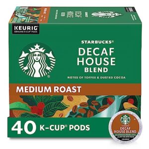 starbucks decaf k-cup coffee pods, house blend for keurig brewers, 1 box (40 pods)