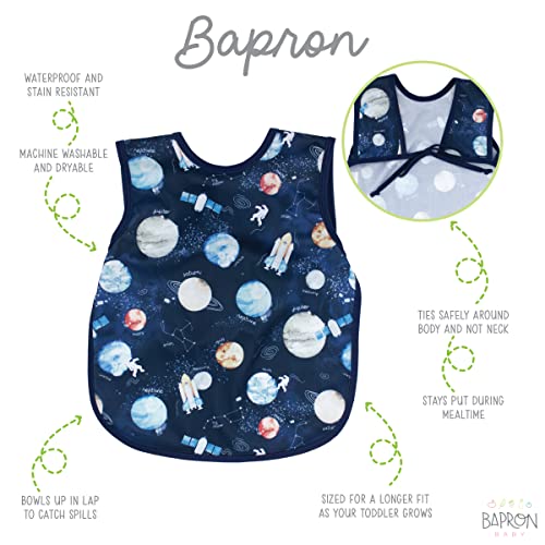 BapronBaby Outer Space Bapron - No Neck Tie Safer Bib for Baby & Toddler - Soft Waterproof Stain Resistant - Machine Washable - Sz Baby/Toddler 6m-3T