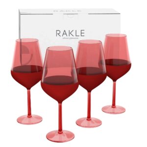 RAKLE – Matte Red Wine Glasses Set of 4– 16.5Oz Glass Set Ideal for Special Events, Themed Parties, Dinner Table, Everyday Use – Modern and Elegant Design - Luxury Wine Glasses