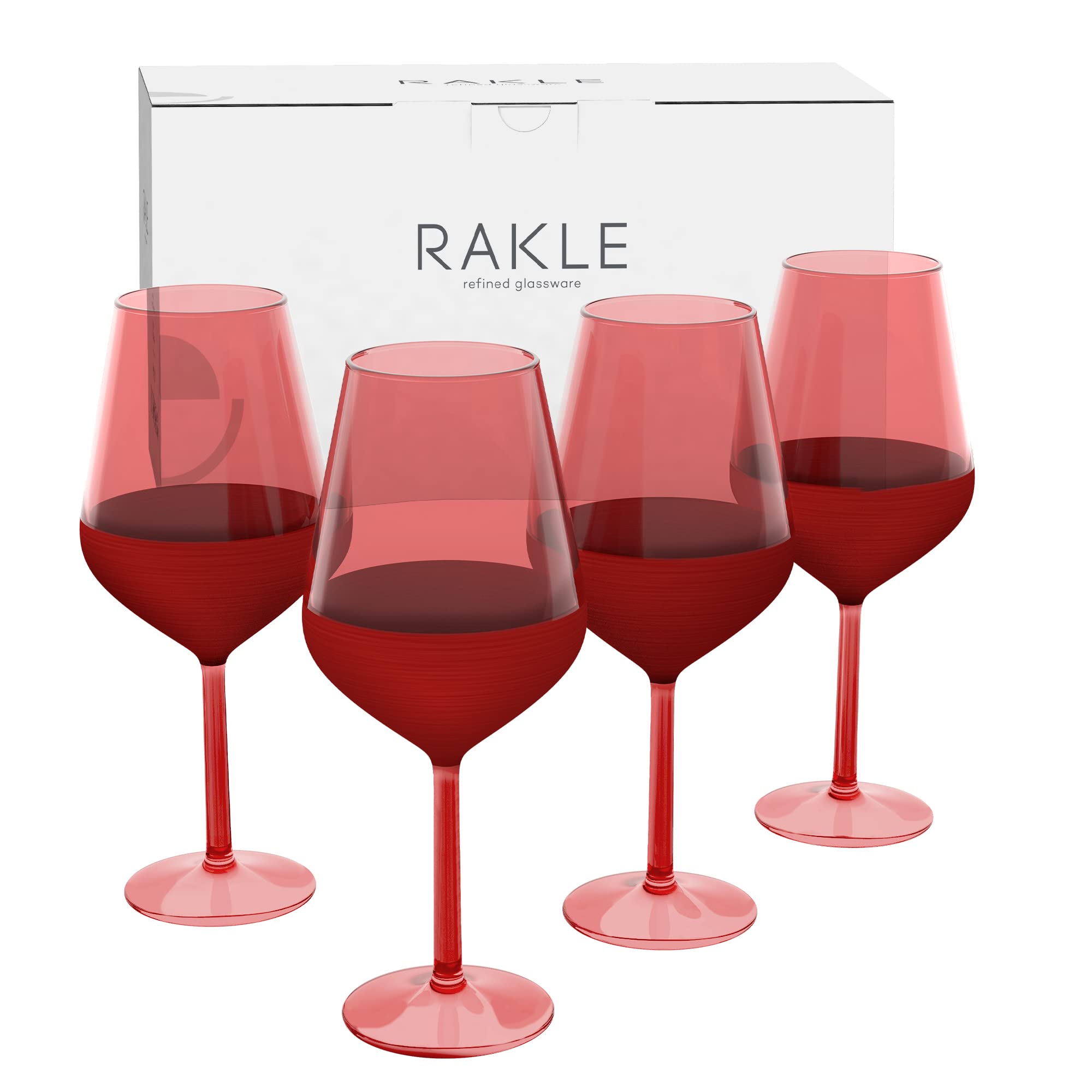 RAKLE – Matte Red Wine Glasses Set of 4– 16.5Oz Glass Set Ideal for Special Events, Themed Parties, Dinner Table, Everyday Use – Modern and Elegant Design - Luxury Wine Glasses