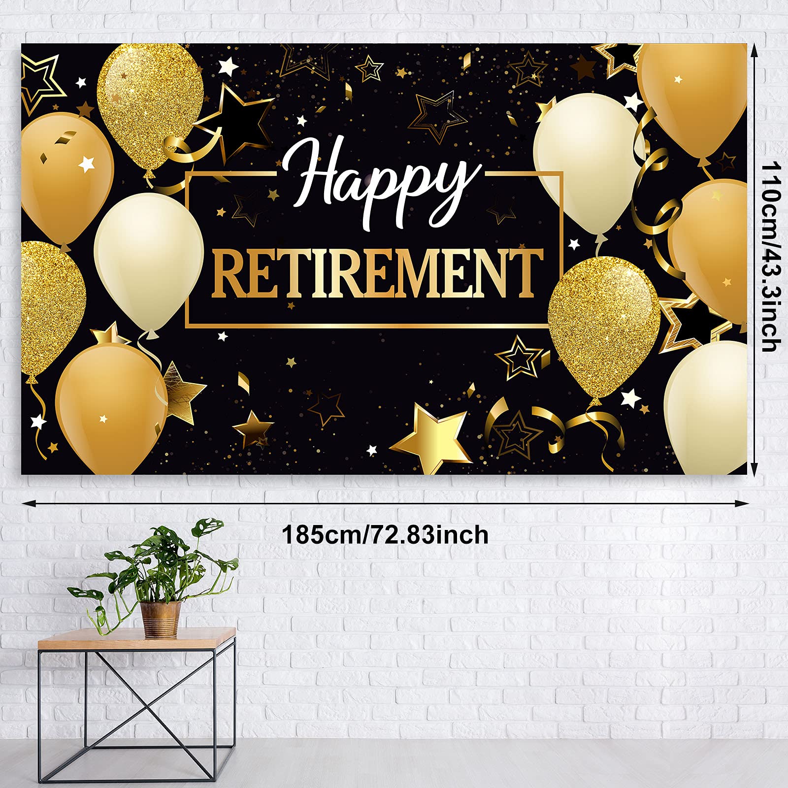 Retirement Party Decorations Supplies Banner Balloons Fabric Retirement Sign Banner and 50piece Balloon Photo Booth Backdrop Set for Women and Men 72.8x 43.3 Inch Gold Black