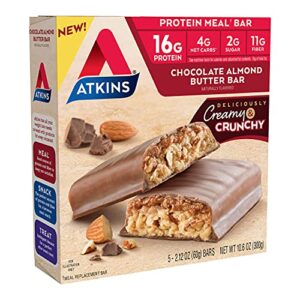 atkins chocolate almond butter protein meal bar, keto friendly, 5 count