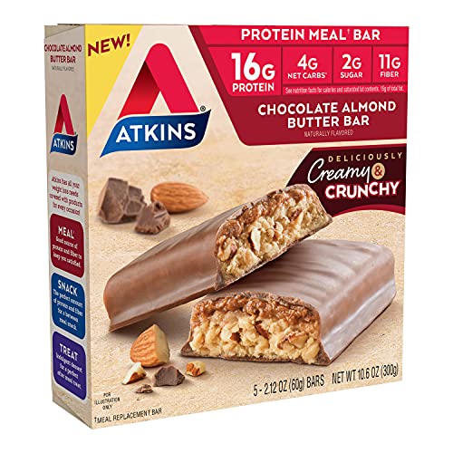 Atkins Chocolate Almond Butter Protein Meal Bar, Keto Friendly, 5 Count