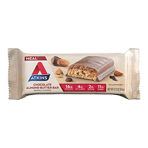 Atkins Chocolate Almond Butter Protein Meal Bar, Keto Friendly, 5 Count