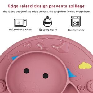 Lightening Corp Baby Silicone Plate, Toddler Suction Plates Mini Plate Placemat for Kids and Infants Self Feeding, BPA Free, Microwave & Dishwasher Safe (Blush) Pig Designed One Size