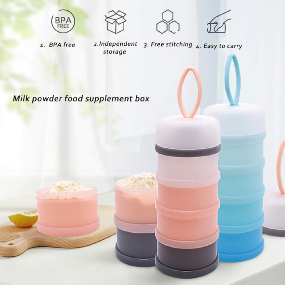 Baby Milk Powder Formula Dispenser, BJLIIO Non-Spill Portable and Stackable Formula Travel Container, 4 Layers Twist Lock Snack Storage Container for Protein Powder, Nuts, Small Fruit, BPA Free