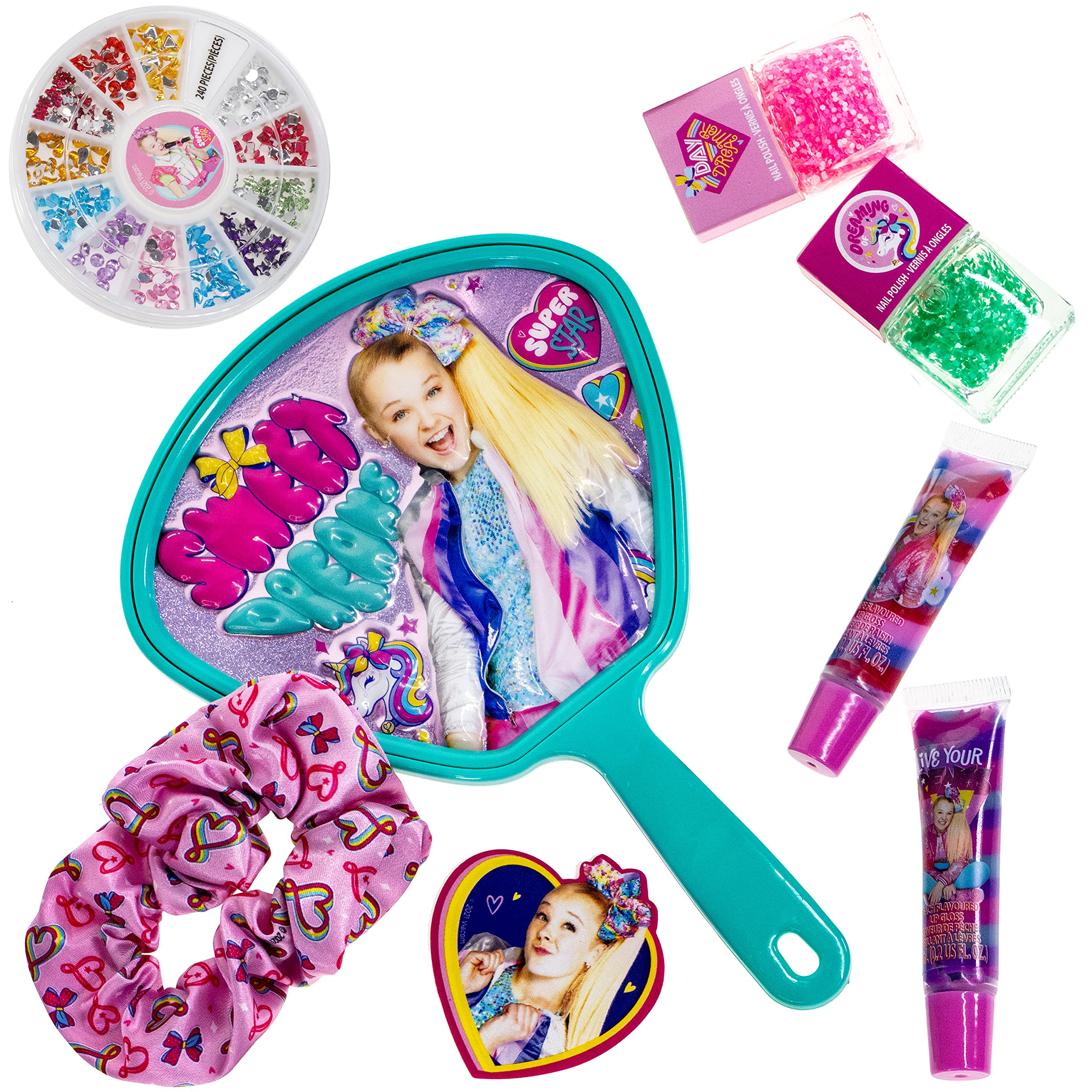 JoJo Siwa - Townley Girl Backpack Cosmetic Activity Set for Girls, Ages 3+ Makeup Hair Salon Kit Including Scrunchie, Mirror, Nail Polish, Lip Gloss and More, for Parties, Sleepovers and Makeovers