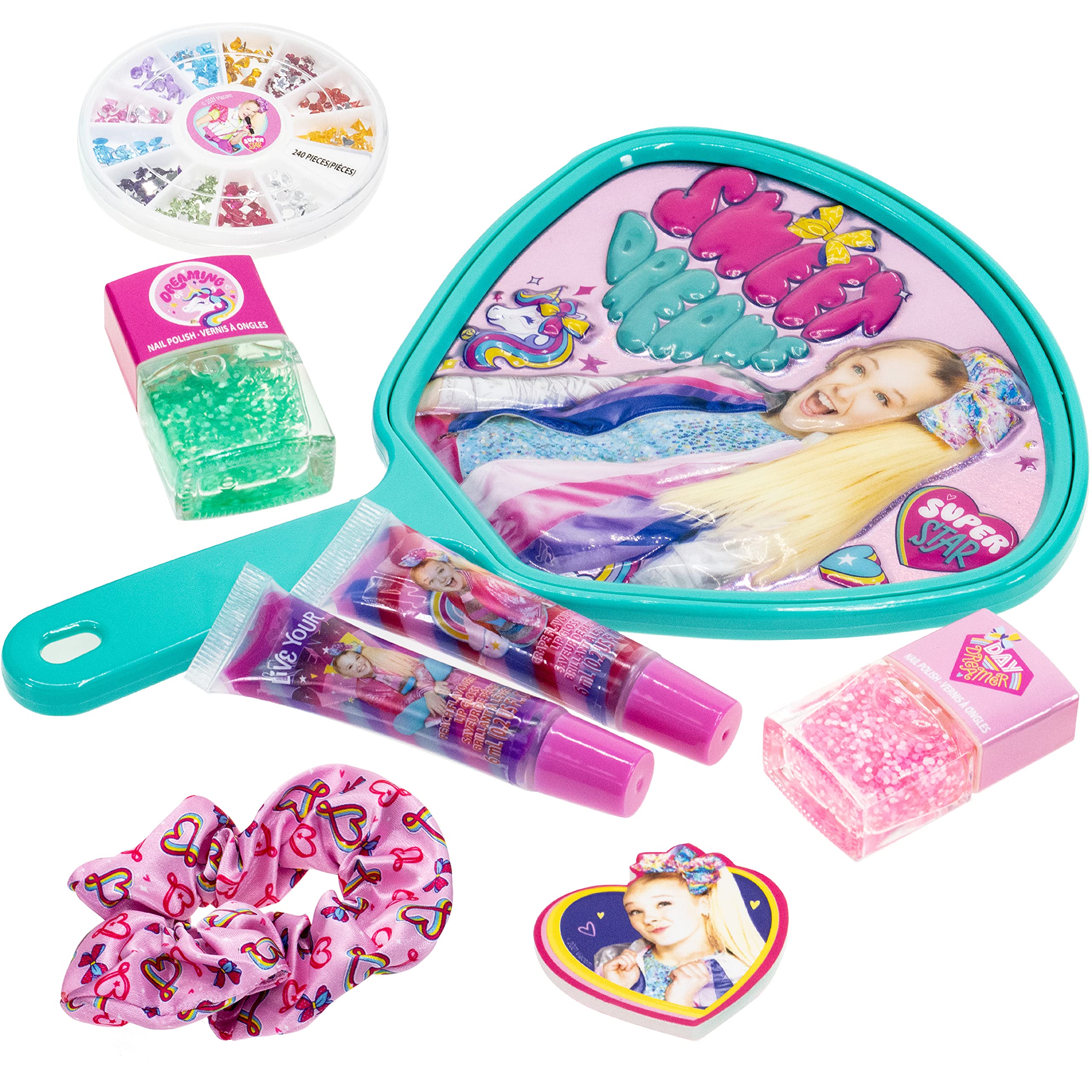 JoJo Siwa - Townley Girl Backpack Cosmetic Activity Set for Girls, Ages 3+ Makeup Hair Salon Kit Including Scrunchie, Mirror, Nail Polish, Lip Gloss and More, for Parties, Sleepovers and Makeovers