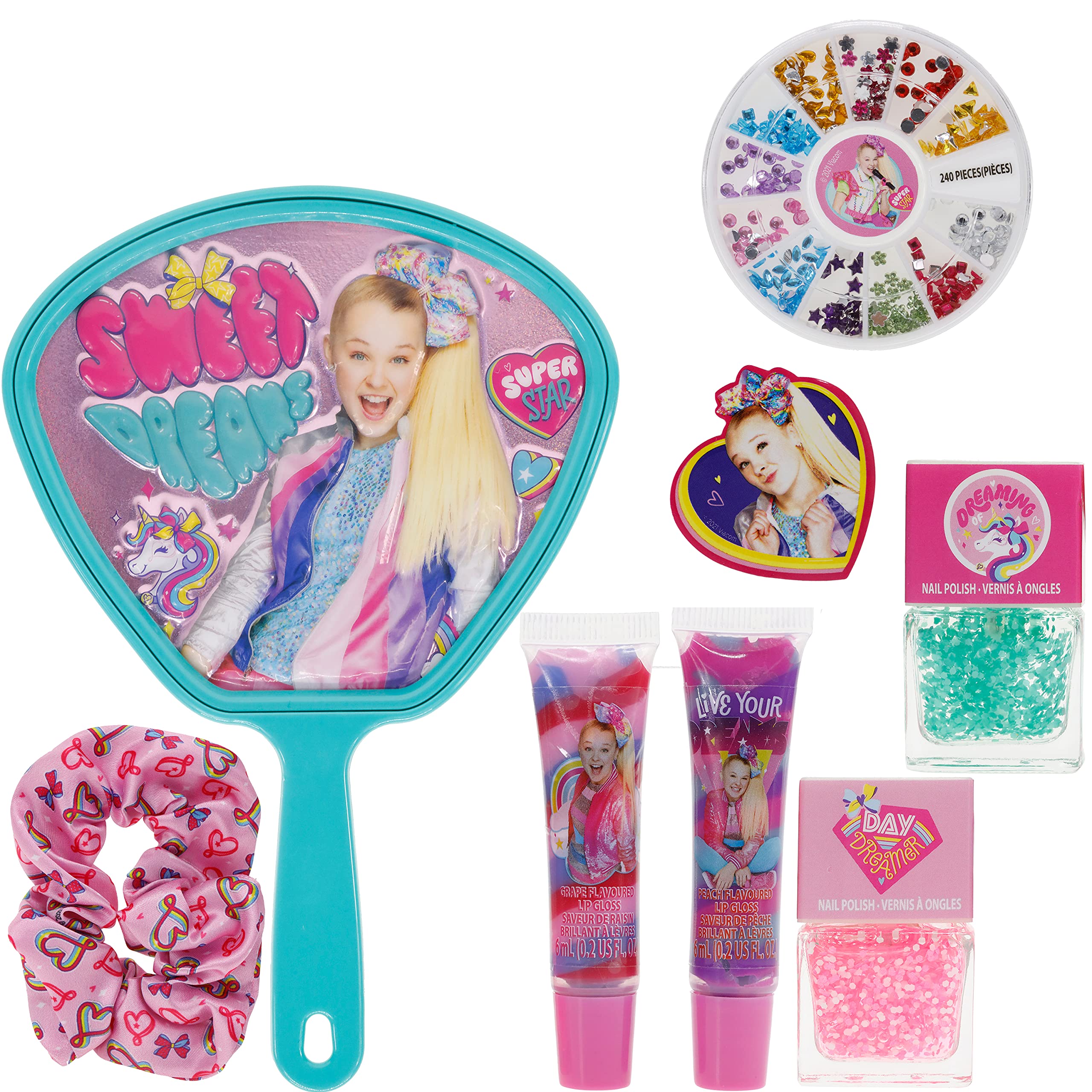 JoJo Siwa - Townley Girl Backpack Cosmetic Activity Set for Girls, Ages 3+ Makeup Hair Salon Kit Including Scrunchie, Mirror, Nail Polish, Lip Gloss and More, for Parties, Sleepovers and Makeovers