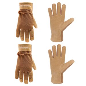 hldd handlandy womens leather work gloves, 2 pairs cowhide gardening gloves breathable utility work gloves for driver, mechanics, construction, yardwork (small, brown)…