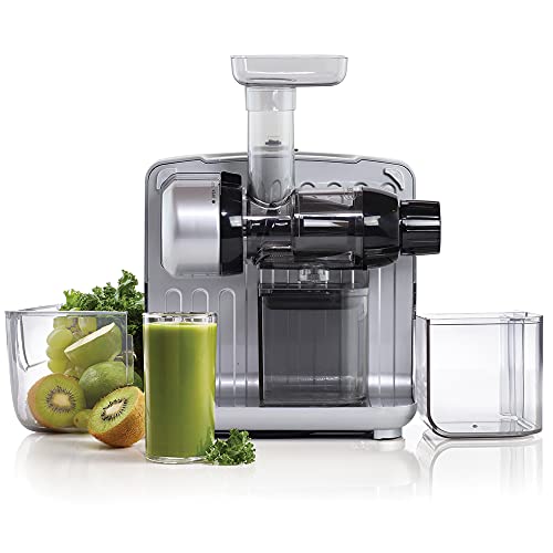 Omega Juicer JCUBE500SV Cold Press 365 Slow Masticating Juice Extractor and Nutrition System with Onboard Storage, 200-Watts, Silver