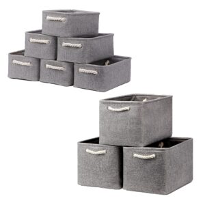 small baskets for shelves(6pack) fabric storage baskets, empty gift baskets with rope handles, decorative foldable storage baskets for organizing home closet & office (gray, 11.8” x 7.8” x 5.1”)