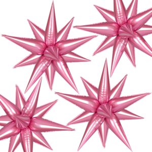 50pcs pink star balloons mylar, pink spike explosion star foil balloons metallic, pink starburst cone point star balloons for bachelorette, baby shower, valentines day, birthaday, wedding decorations
